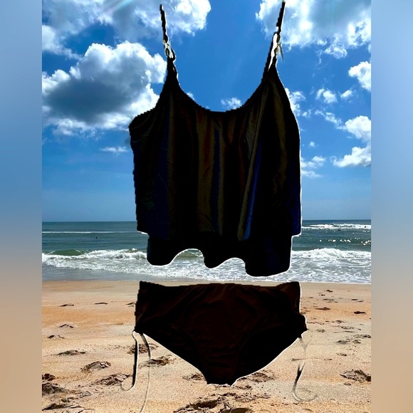 Other - Ruffled Swimsuit Women Two Piece Swimsuits Tankini Top Black,XL
